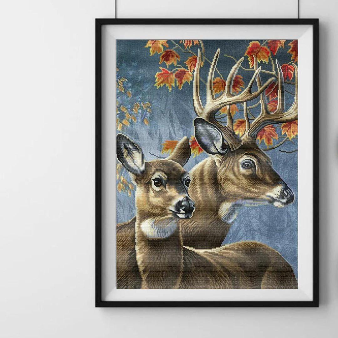 Deer Couple Cross Stitch Kit, Woodland Animals Wedding, Autumn