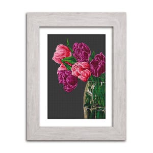 Tulips Cross Stitch Kit, Spring Flowers Still Life, Floral Bouquet X-Stitch Pattern, Needlepoint Kit