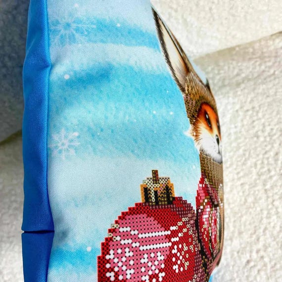 クリスマスキツネの枕カバービーズ刺繍キット、コーヒークッション