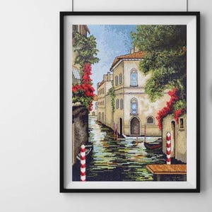 Blumen Venedig Kreuzstichpackung, alte italienische Kanal x-Stich Stickpackung, alte Stadt Stadtansicht Stickpackung, alte Stadt Häuser, alte Stadt Häuser
