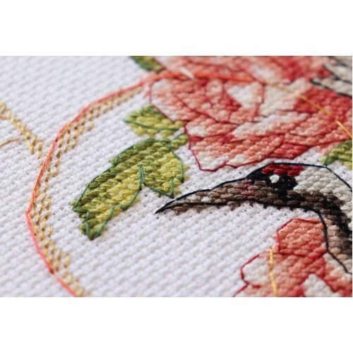 花の鶴のクロスステッチキット、牡丹の中に飛ぶ鳥のXステッチパターン