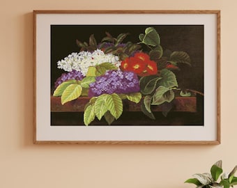 Borduurpakket lila, vintage bloemenstillevenpatroon, paarse bloem DIY-borduurset