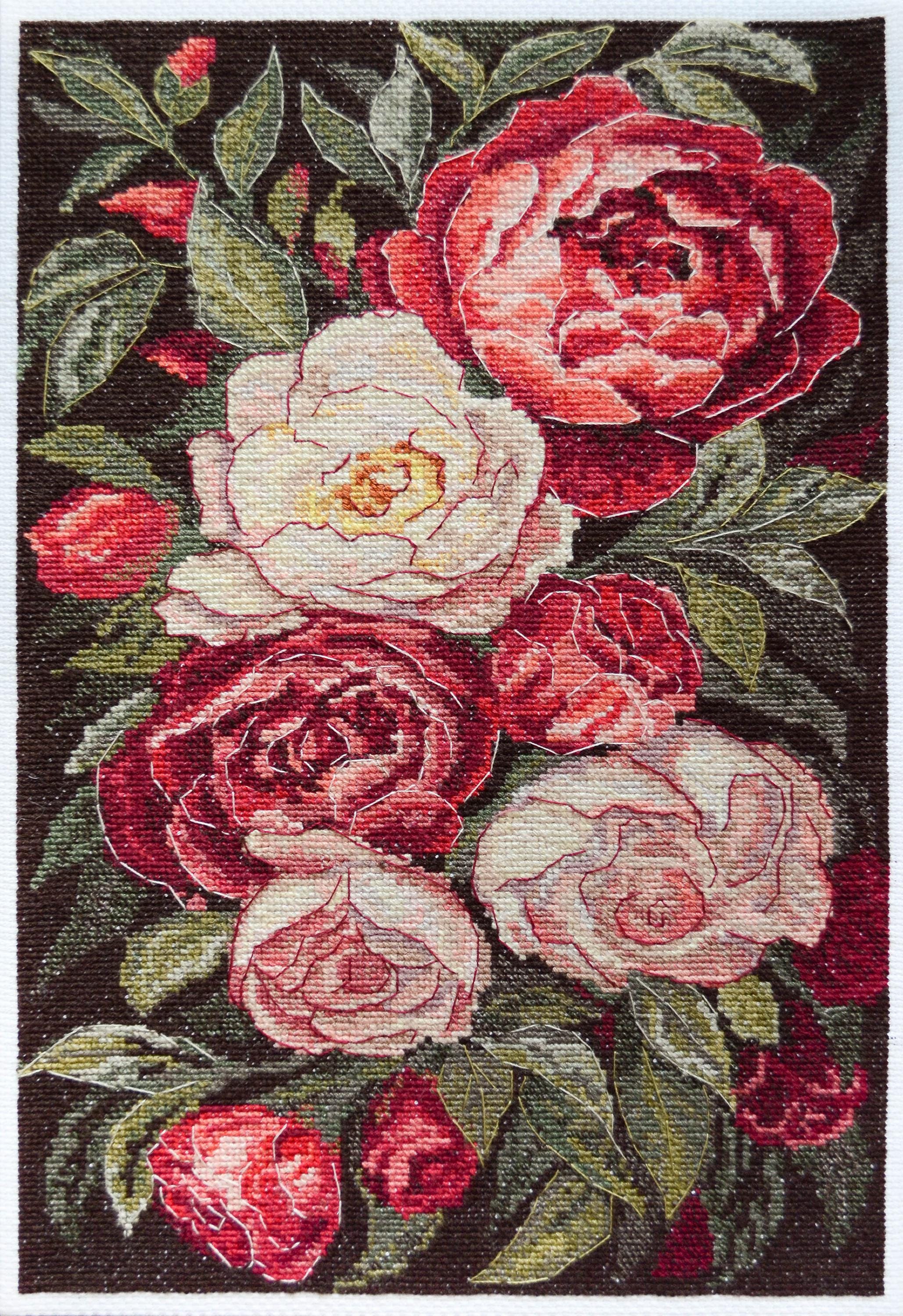 アンティーク カットワーク ニードルポイントローズ 薔薇 花刺繍リネン