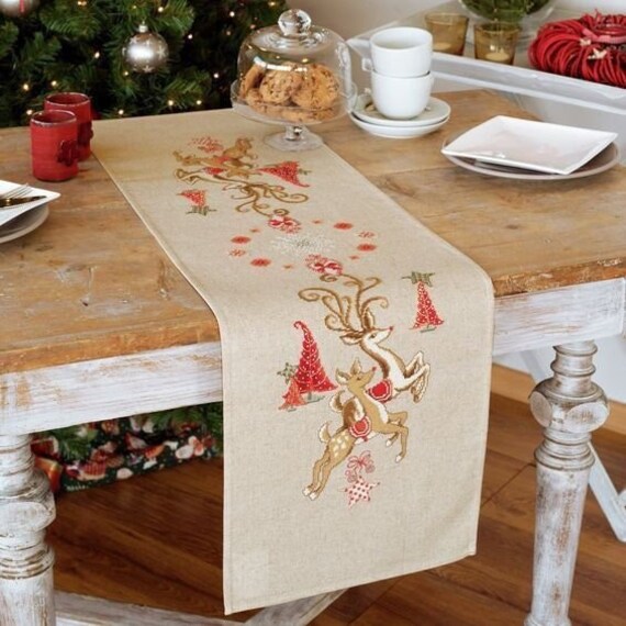 Phestival Christmas Table Runner 6-Piece Set - Holiday Dining Decor With Santa & Snowflakes - View #5