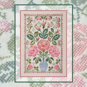 Rose Tree of Life cross stitch kit, floral sampler counted x-stitch pattern, flower in vase needlework set, DIY adult hobby craft