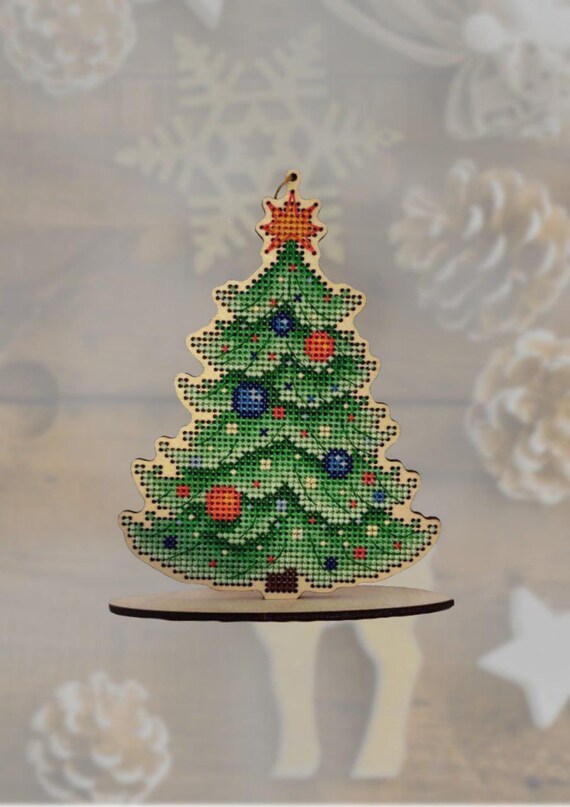 Blulu 12 Pezzi Kit Punto Croce Natalizio in Legno Decorazioni per Albero di Natale in Legno da Cucire a Punto Croce Decorazioni da Appendere per Fai da Te, Modelli Assortiti (Stile Caldo