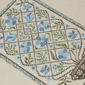 Periwinkle tree of life cross stitch kit, blue flowers sampler, needlework kit, x-stitch craft, DIY wall decor