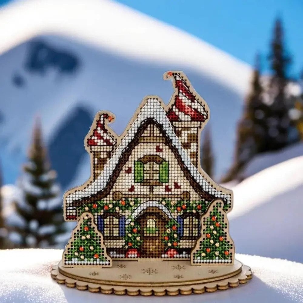 Christmas Perforated Wooden Cross Stitch Kit, Stitchable Wooden