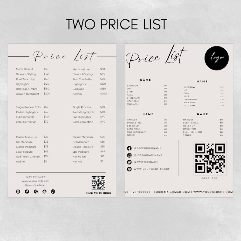Editable Price List Template Canva, Beauty Salon, Nail Makeup Hair ...