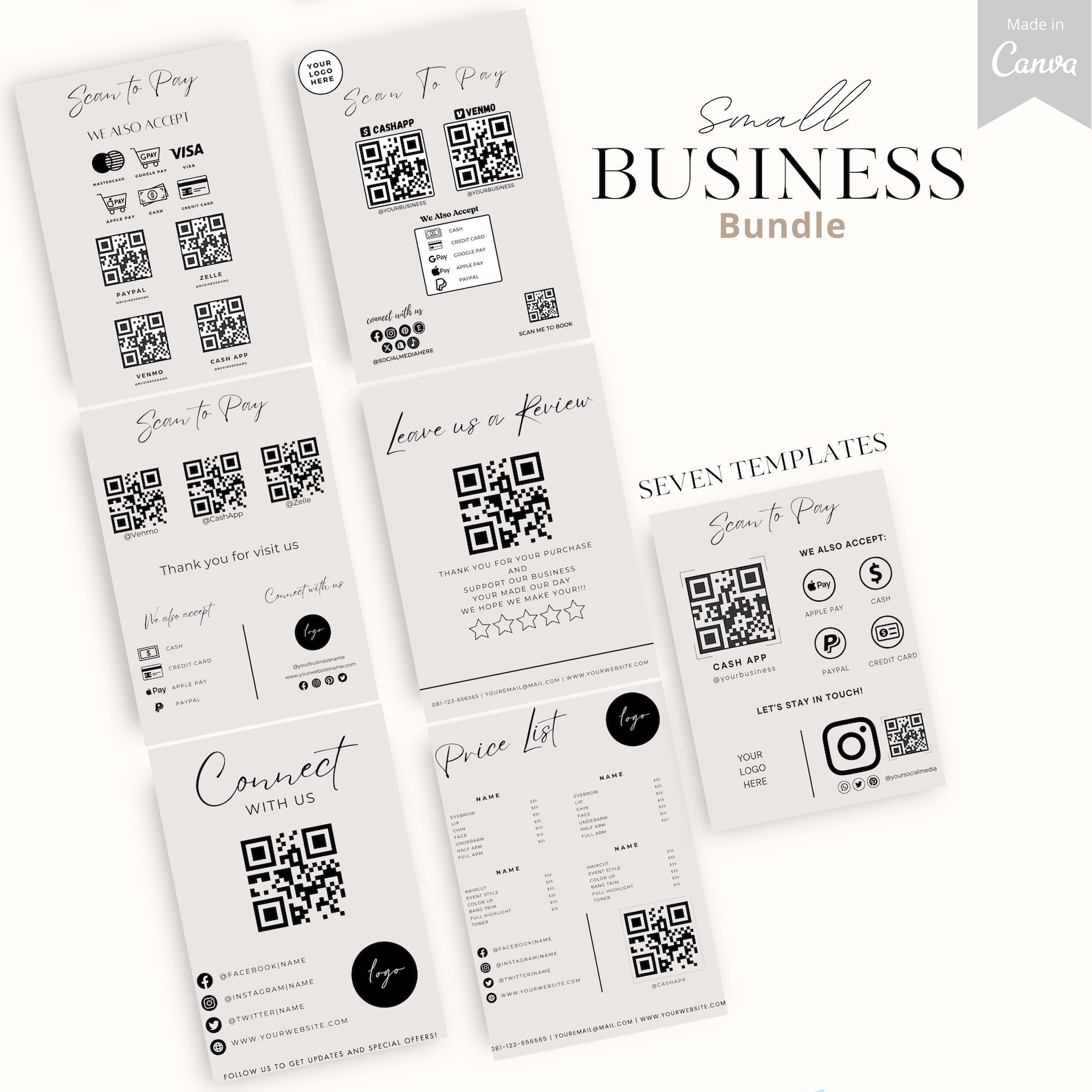 Qr Code Sign Bundle Qr Code Sign for Small Business, Canva Template Editable, Scan to Pay ...