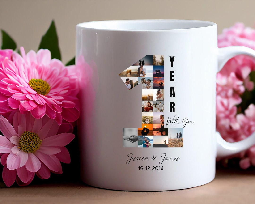 Custom 1st Anniversary Collage Mug, 1 Year Anniversary Personalized Mug ...