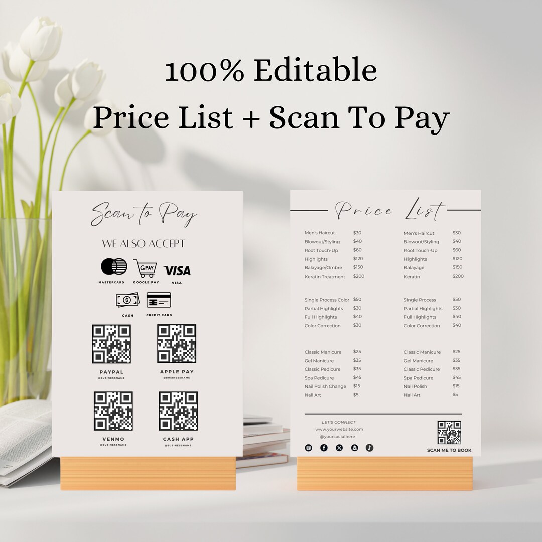 Editable Scan to Pay Price List Template Canva, Nail Makeup Hair ...