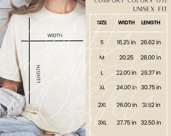 Comfort Colors Size Chart, Size Chart for Comfort Colors, Size Chart Mockup, Comfort Colors Size Chart, Size Chart Mockup, 1717 Size Chart