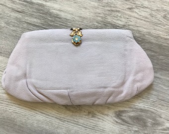 Vintage Evening Clutch w/Flower Latch, includes cosmetic mirror and vintage handkerchief Needs spot cleaning Retro 1950-1960’s Unique