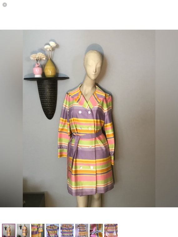 Vintage Coat/Dress Multicolor Striped Belted