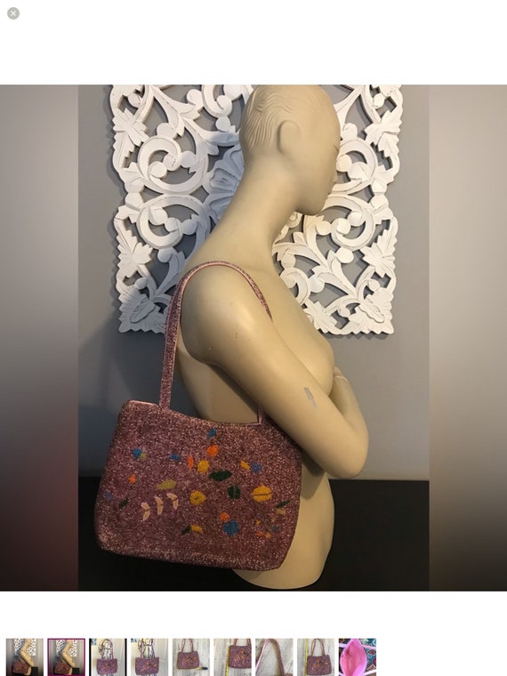 Gorgeous Beaded Pink/Multi Colored Evening Bag Fl… - image 1