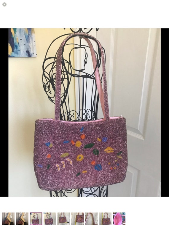 Gorgeous Beaded Pink/Multi Colored Evening Bag Fl… - image 4