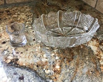 Fenton Clear Daisy and Button Oval Footed Dish. This beautiful dish measures 8” long and 6” wide