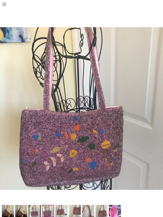 Gorgeous Beaded Pink/Multi Colored Evening Bag Fl… - image 3