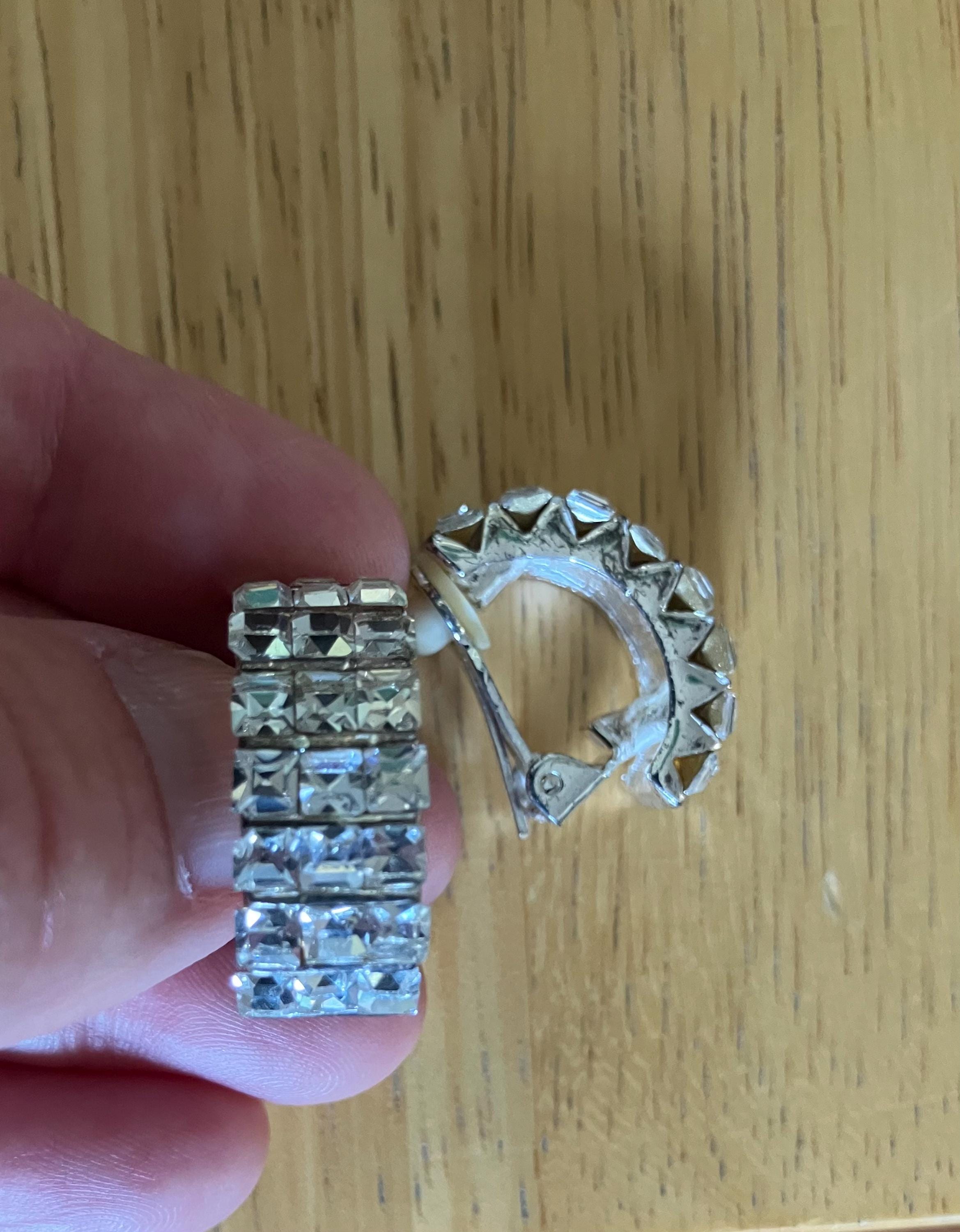 Gorgeous Channel Set Rhinestone Earrings SparklingSquare Cut Vintage Jewelry Clip On