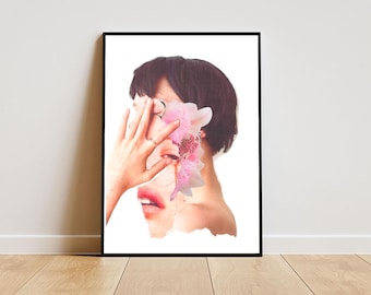 Surreal Female Collage | Abstract Pink Boho Wall decor (Digital Download)