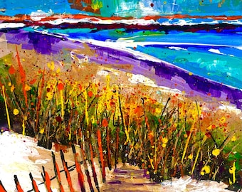 Fence is an original, one-of-a-kind original. handmade, unframed, 8”x10” acrylic abstract seascape, ships free in USA