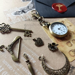 Chatelaine Charms Set. A Victorian inspired antique/bronze-colour watch & charms set for your Chatelaine