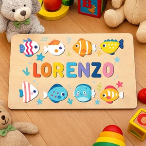 Custom Ocean Name Puzzle for Kids – Sea Animal Wooden Toy, Personalized Montessori Gift with Colorful Fish, Baby & Toddler Learning Puzzle