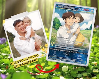 Custom Anime Style Trading Card Gift, Personalized Card for Dad from Kids, Unique Photo to Anime Gift for Him, Birthday or Keepsake Idea