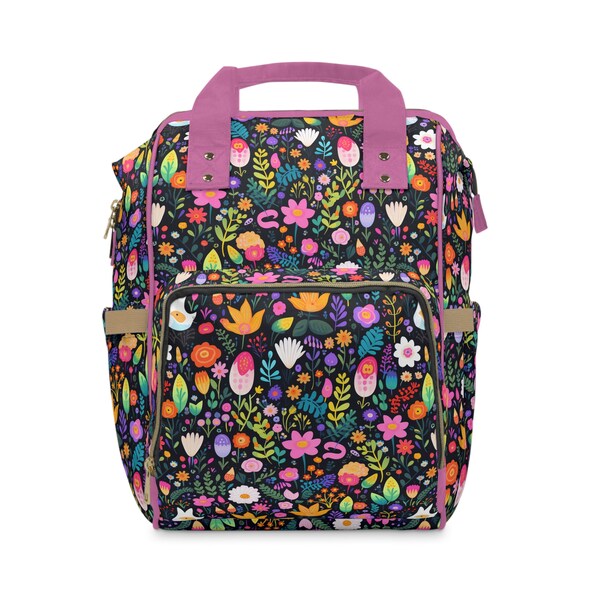 Cute Floral Pattern Diaper Backpack Pink Flower Design Bag