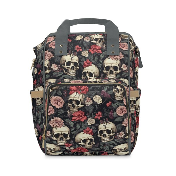 Cute Floral And Skull Pattern Diaper Backpack Gift For New Parents