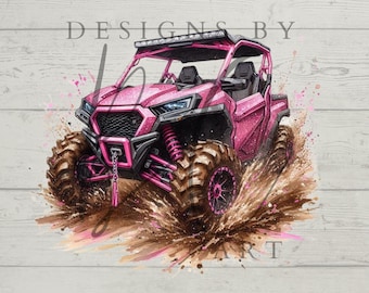 Vehículo utilitario todoterreno 4x4 con purpurina rosa salpicando barro, PNG