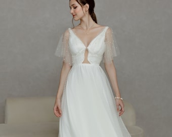 Pearl Tull Wedding Dress: Minimalist A-Line Bridal Gown