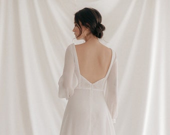 Robe de mariée simple dos nu modeste une ligne robe de mariée minimaliste en mousseline de soie robe de mariée à manches longues mariage civil standesamt kleid