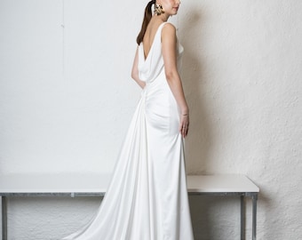 Clara - Cowl back / Waterfall Satin wedding dress (Engagement / Pre-wedding / celestial)