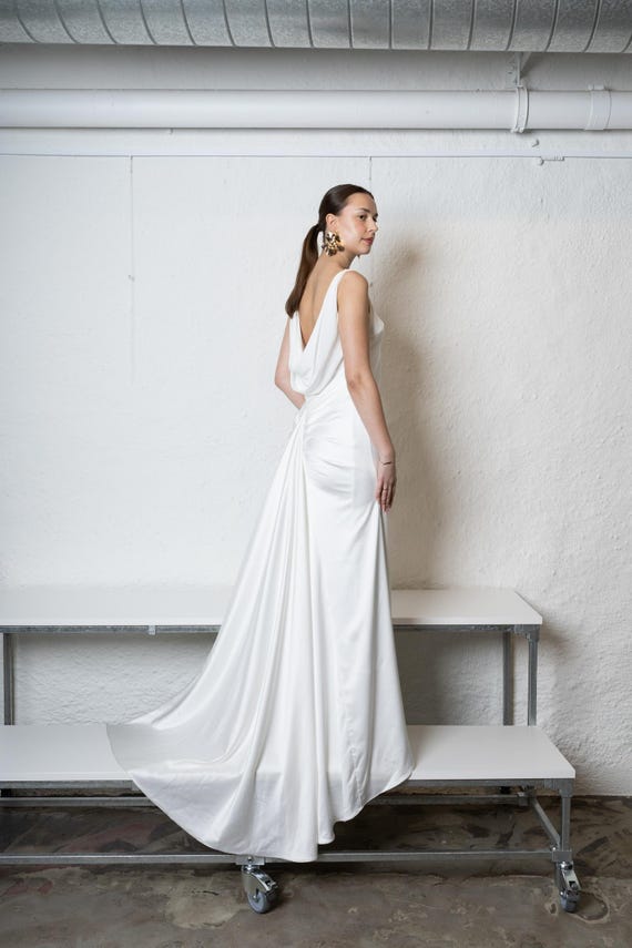 Clara - Cowl Back / Waterfall Satin Wedding Dress (engagement / Pre-wedding  / Celestial)