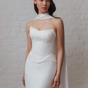 Bridal top | Wedding Corset | Satin bridal corset - hand embroidery on Satin - to be combined with Tull skirt or Satin Skirt - Audrey