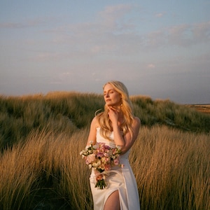 Satin Corset Wedding Dress: Long Train, Removable Sleeves image 8