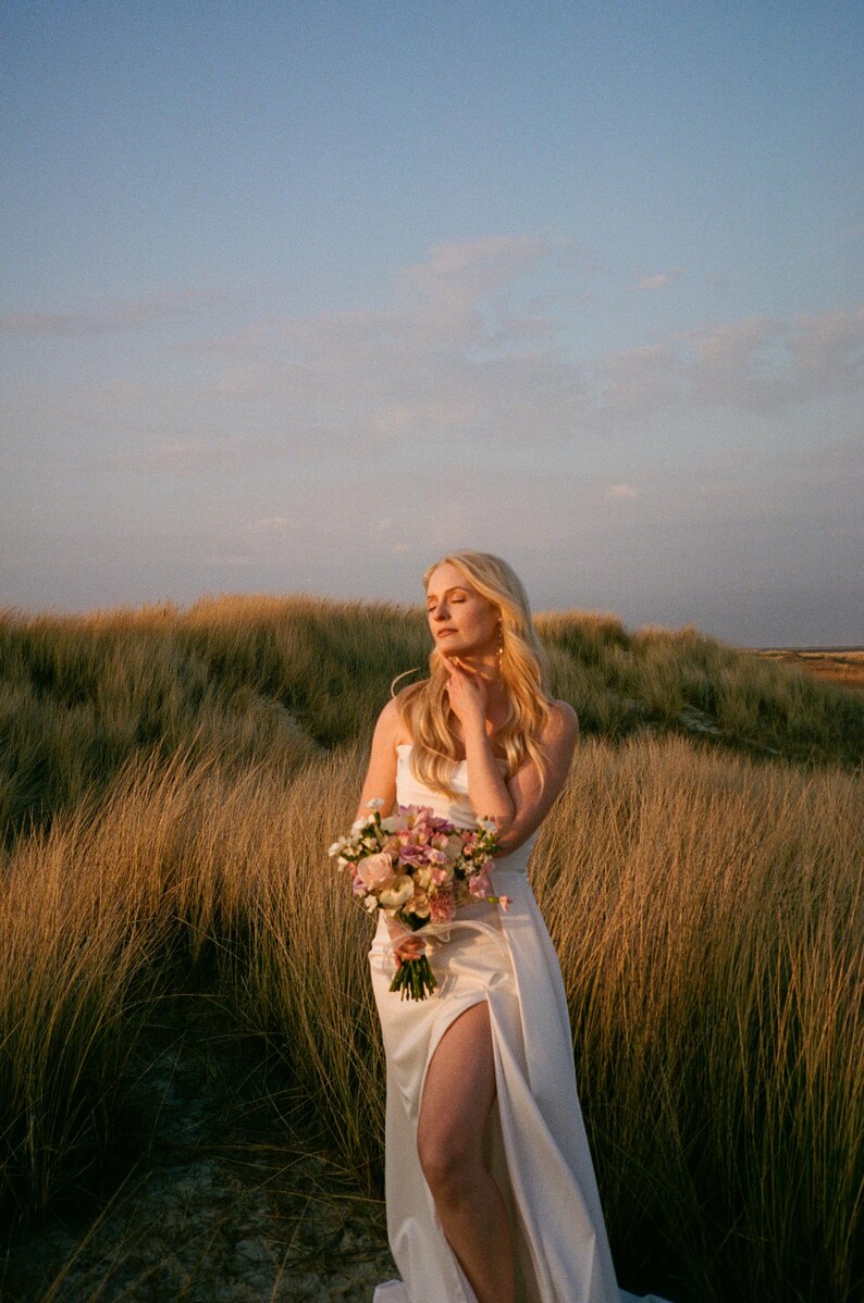 Satin Corset Wedding Dress: Long Train, Removable Sleeves image 8