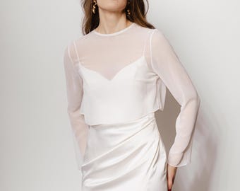 Sheer Chiffon Bridal Topper: Elegant Wedding Blouse Cover Up