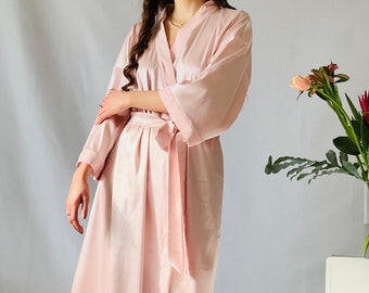 Premium Bride Robe For Wedding - Thick Pearly Pink Satin Morning Robe - Perfect Gift for Her - Long Bridal Dressing Kimono with Sleeves