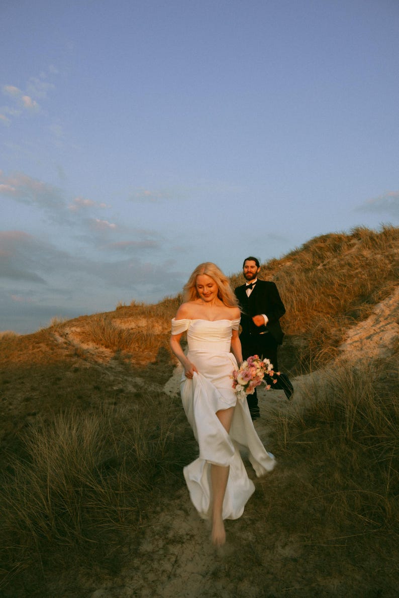 Satin Corset Wedding Dress: Long Train, Removable Sleeves image 7