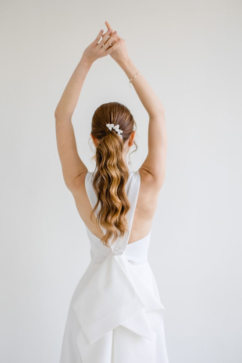 crepe wedding dress , open back wedding gown