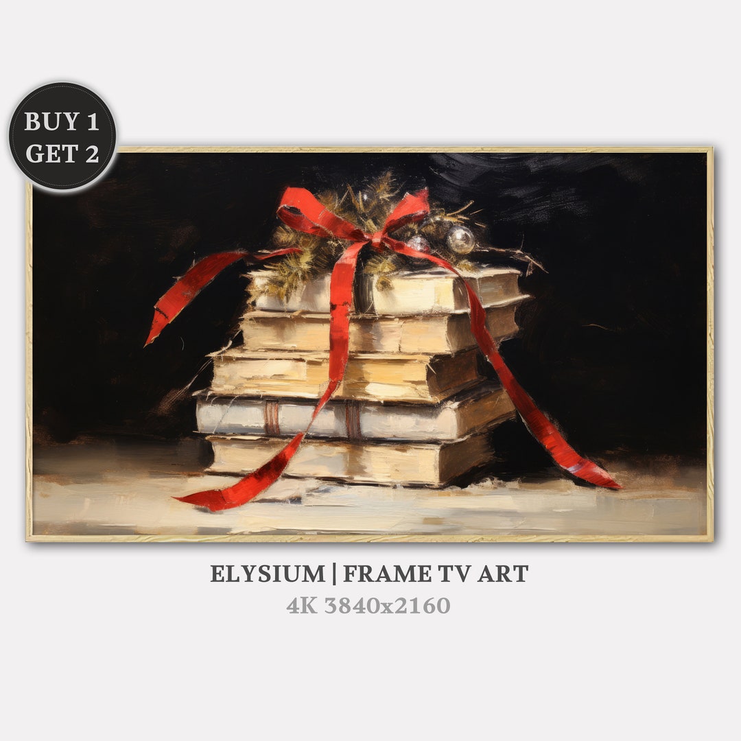 Samsung Frame TV Art of Stack of Books With Red Bow Digital Art Samsung