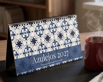 2027 Desk Calendar: Blue & White Azulejo Tile, Portuguese Style