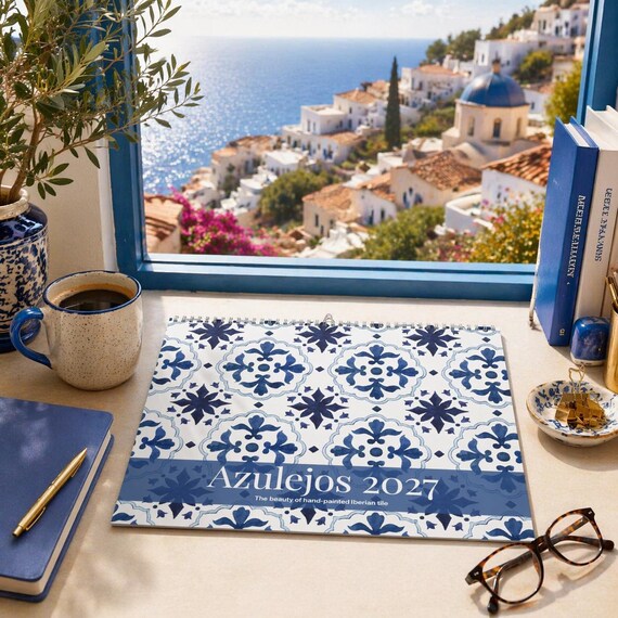 Azulejos 2027 Wall Calendar, Portuguese Spanish Tile Literary Gift