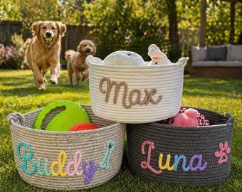 Personalized Dog Toy Basket Rope Cotton Basket Customed Pet Toy Basket Dog Name Basket Dog Toy Bin Pet Rope Basket Cat Toy Storage Organizer