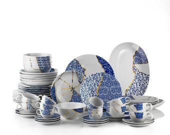 40 Piece 6 Person Handmade Organic Porcelain Dinnerware Sets