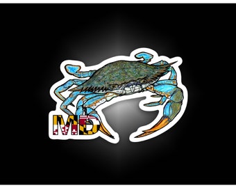 Hand Drawn Weather Resistant Maryland Blue Crab Sticker/Decal