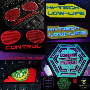 Hi-tech Low-life Designs Progress is Inevitable Patch, Chip , Cyberpunk inspired Patch,Control, Internet, Hacking Eye, Glowing in Dark & UV